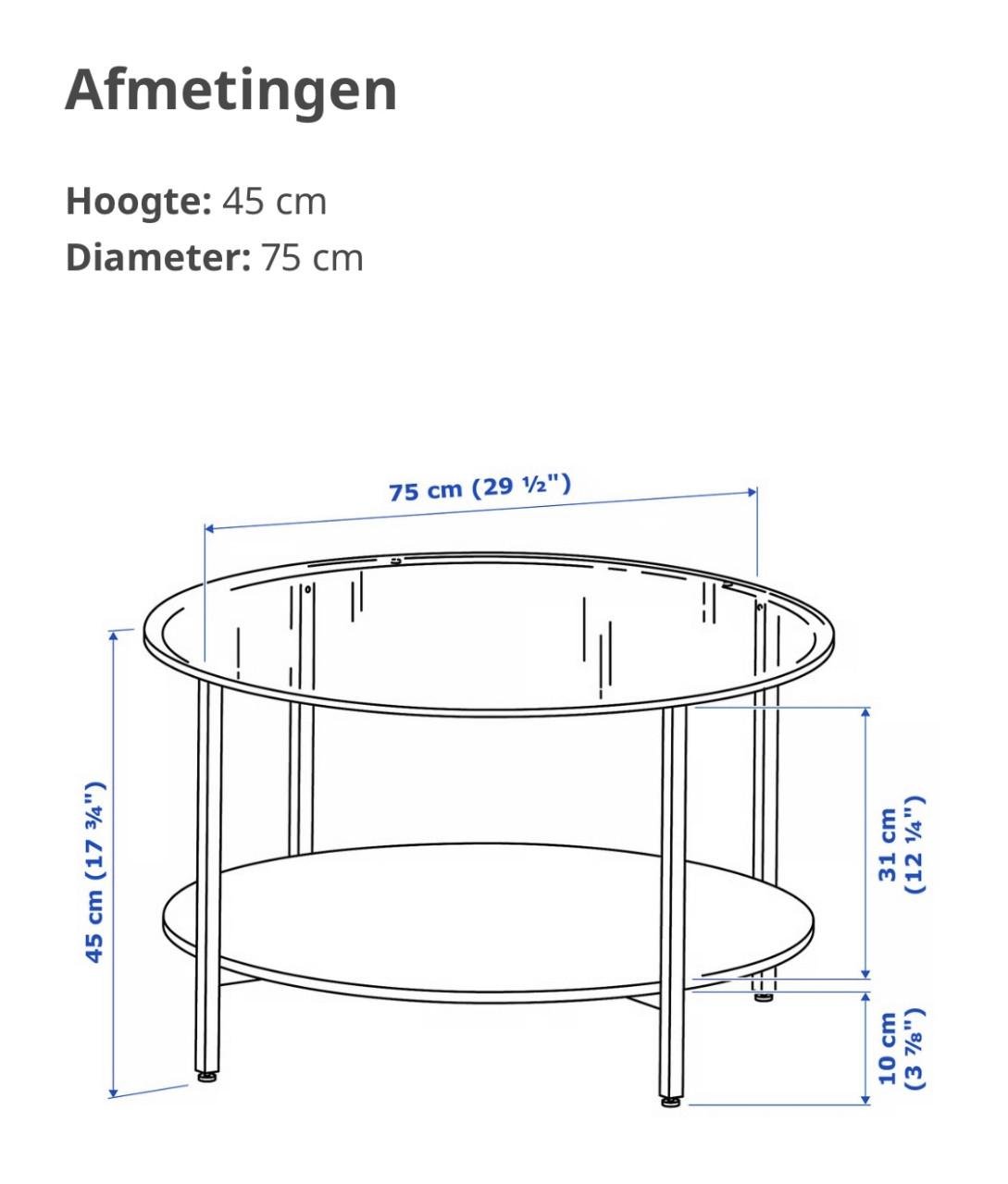 Salontafel, lichtbeige/glas, 75 cm