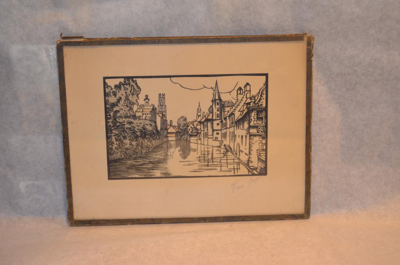 4 Etsjes gesign. 'van Oost' dorps / stadsgezichten