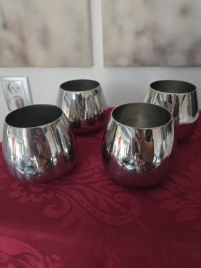 4 stuks RVS Wijnglas zonder steel H 8 x Doorsnee 9 cm