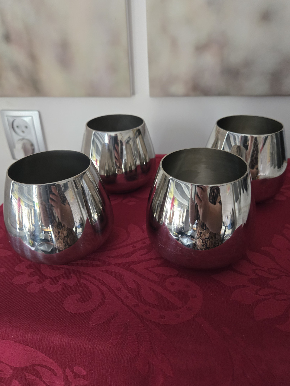 4 stuks RVS Wijnglas zonder steel H 8 x Doorsnee 9 cm