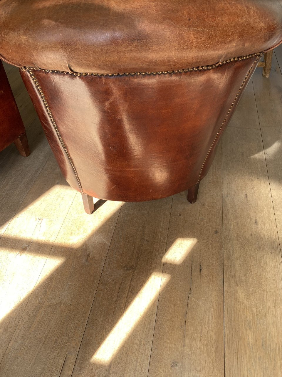 Set vintage schapenleren club fauteuils