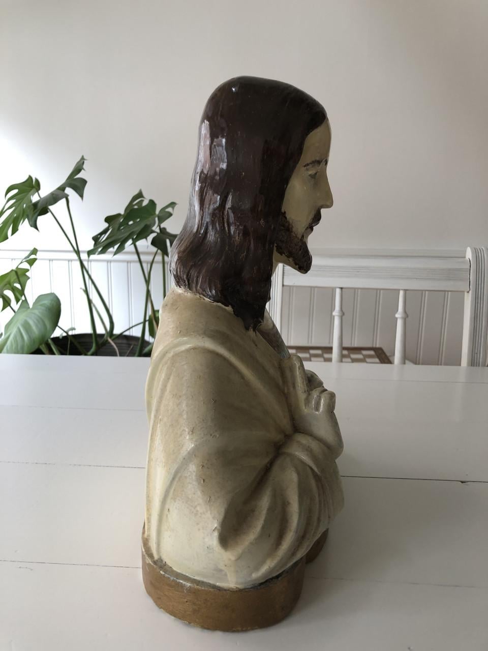 Mooi groot brocante heilig Jezus Christus borstbeeld van gips