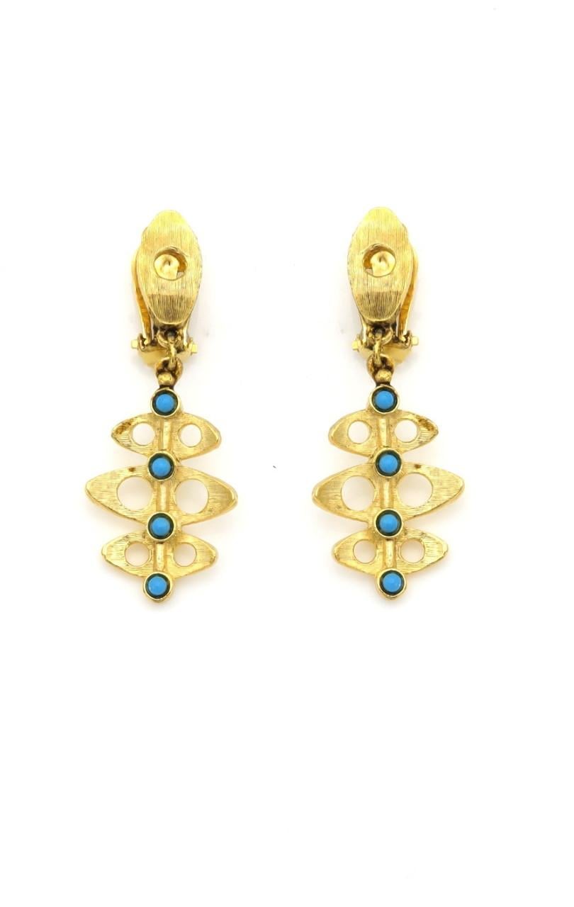 Oorclips met goudkleurige hanger en turquoise inleg