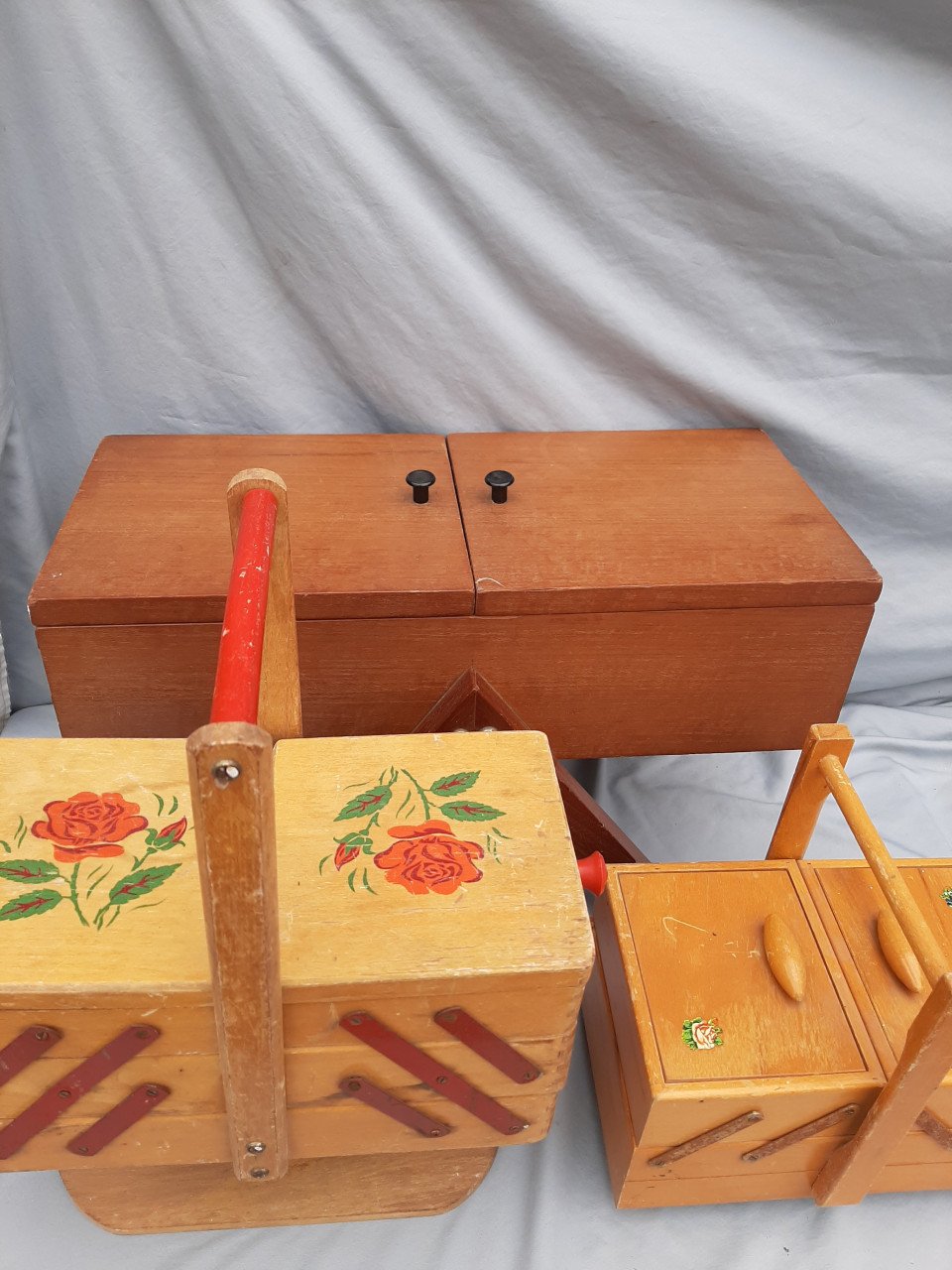 3 oude houten naaidozen