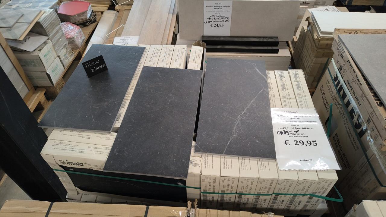 3030-443 ca 18 m² marmerlook tegels, 30x60 cm, mat zwart