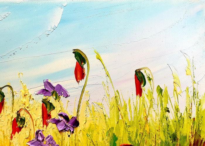 " Flowers in the Meadow "Prachtig Olieverfschilderij van Urszula Lemańska
