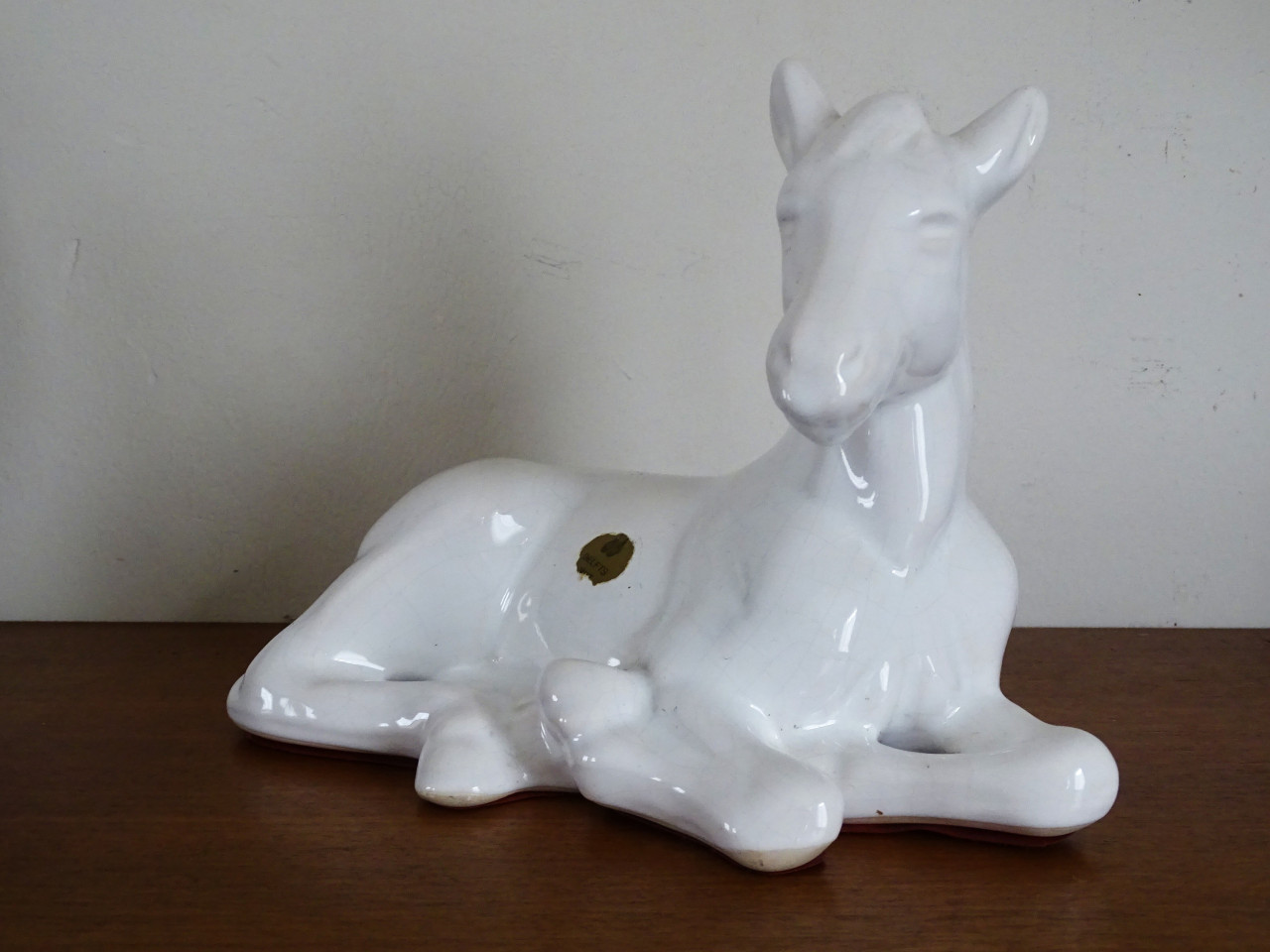 Vintage Liggend Paard Delfts Wit Aardewerk keramiek beeld