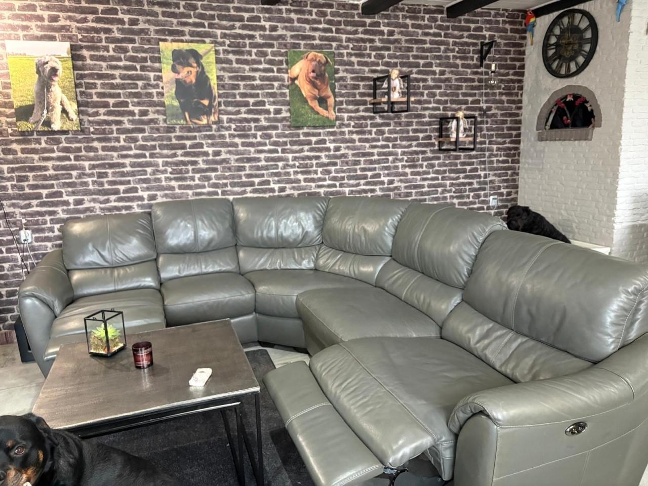 Echte leren hoekbank met 2 relaxen kleur donkergrijs