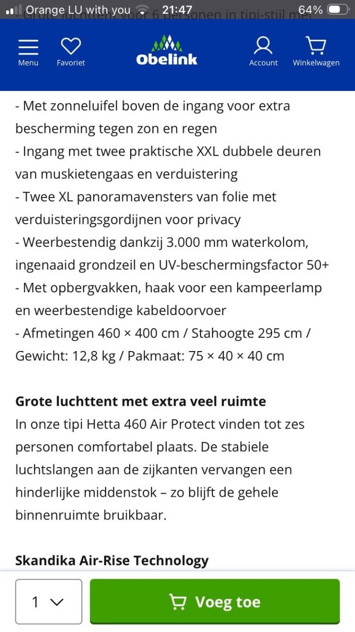 Skandika tipi tent hetta 460 bell air