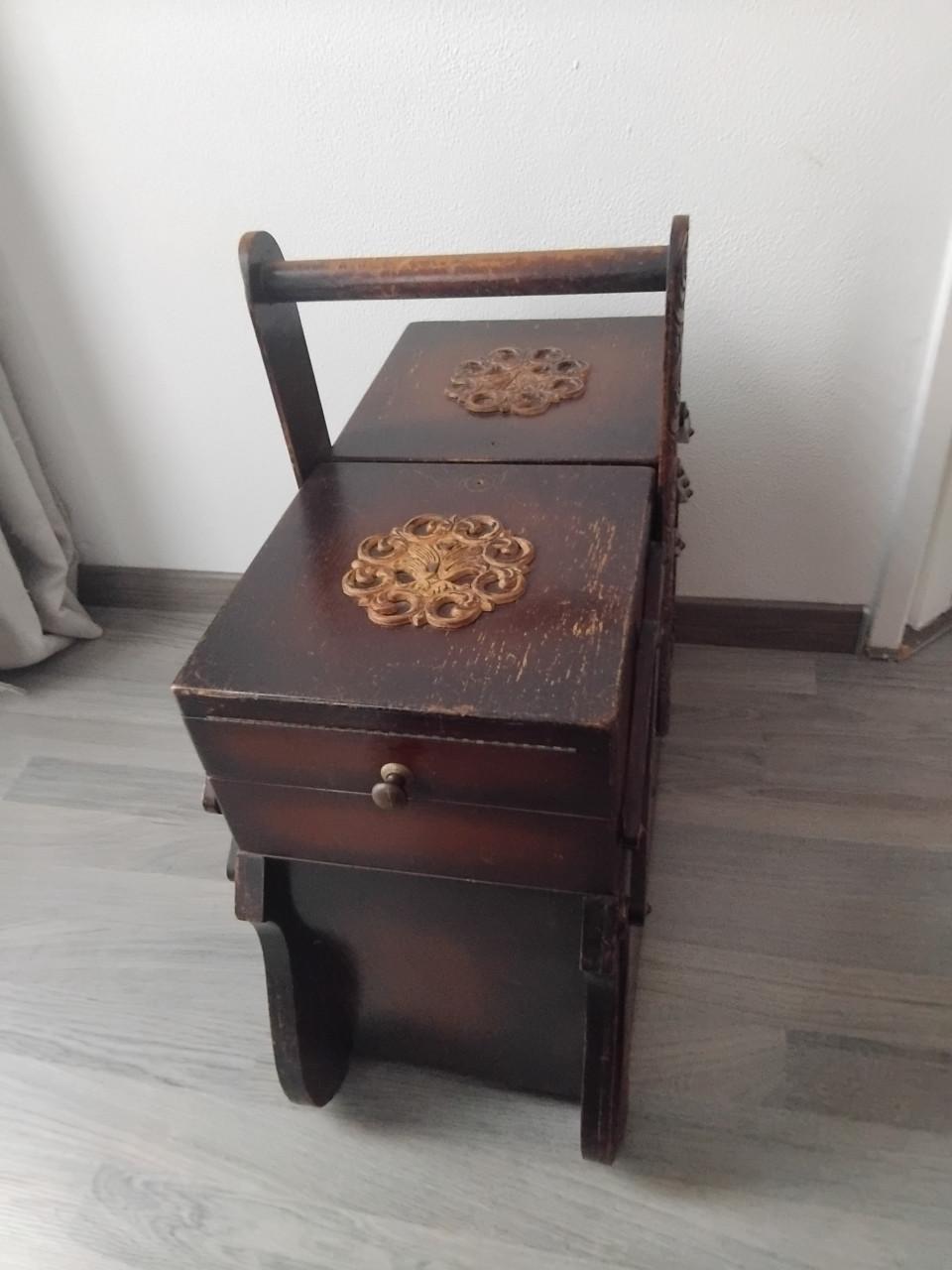 Antieke Harmonica Naaikist Hout