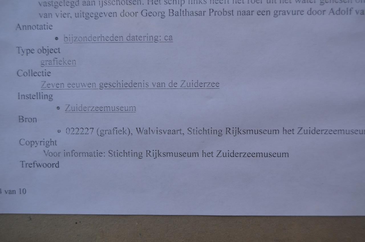 Nederlandse opticaprent 'Walvisvaart/vangst'