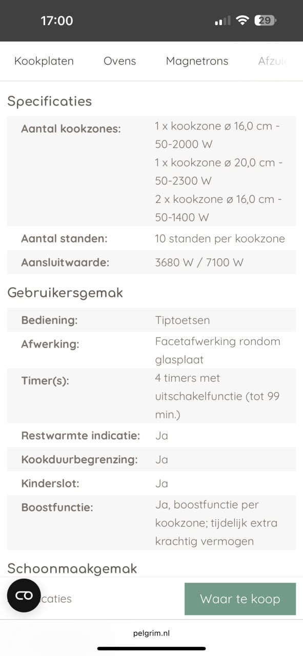 Pelgrim inductie kookplaat (4 kook zones)