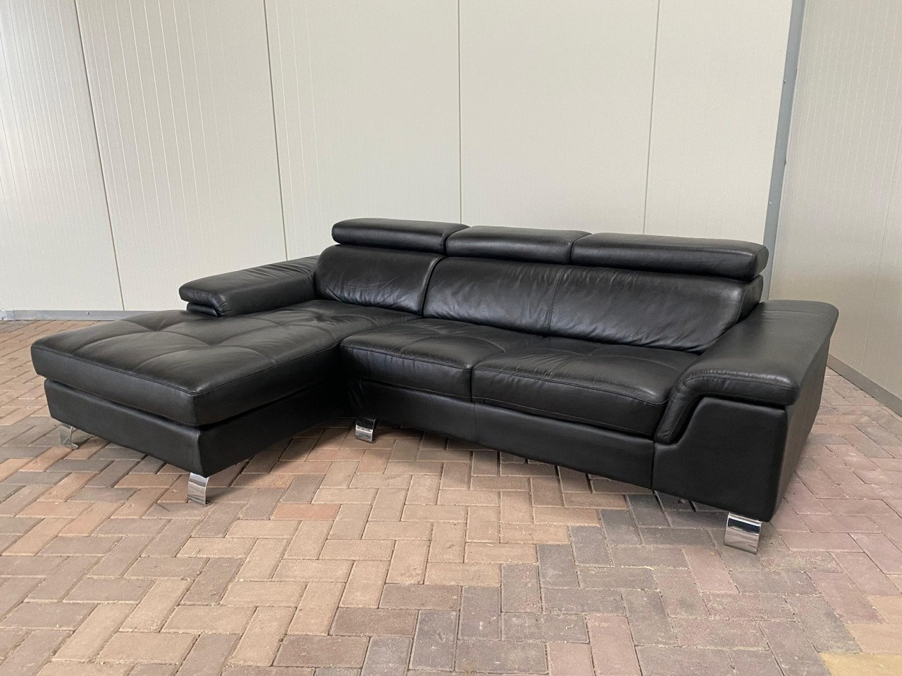 GRATIS LEVERING HEEL NL Zwarte Echt Leer Hoekbank met Chaise Longue
