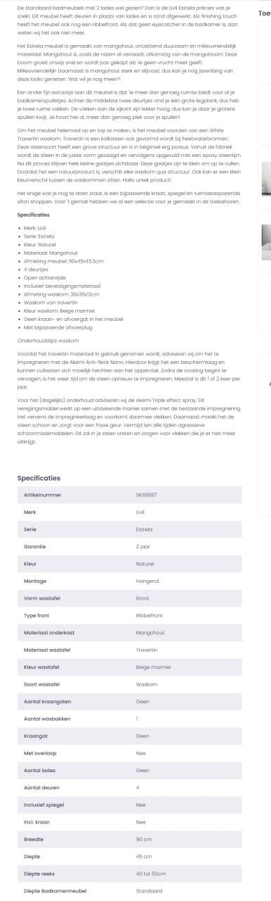 Wasmeubel badkamermeubel nieuw met waskom marmer sanitairkamer Estrela