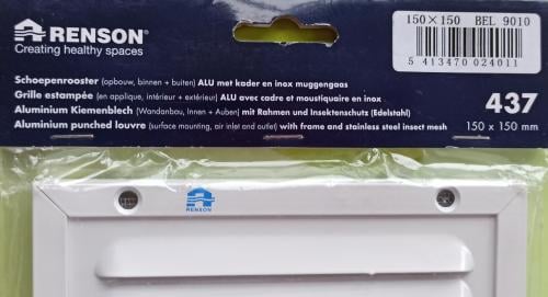 Renson opbouw schoepenrooster 150x150 mm met INOX muggengaas - wit