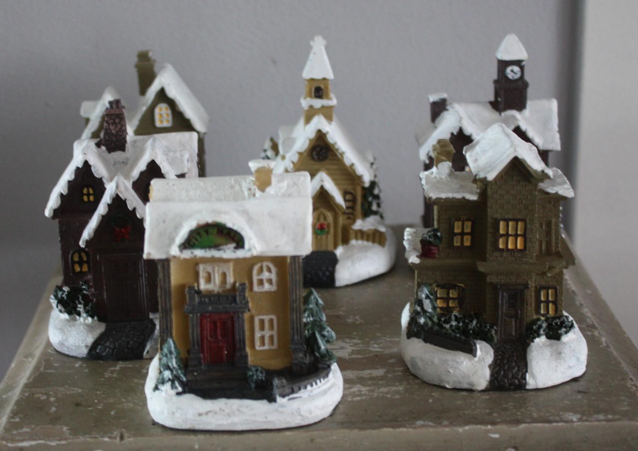 Set van 6 kunststof kersthuisjes