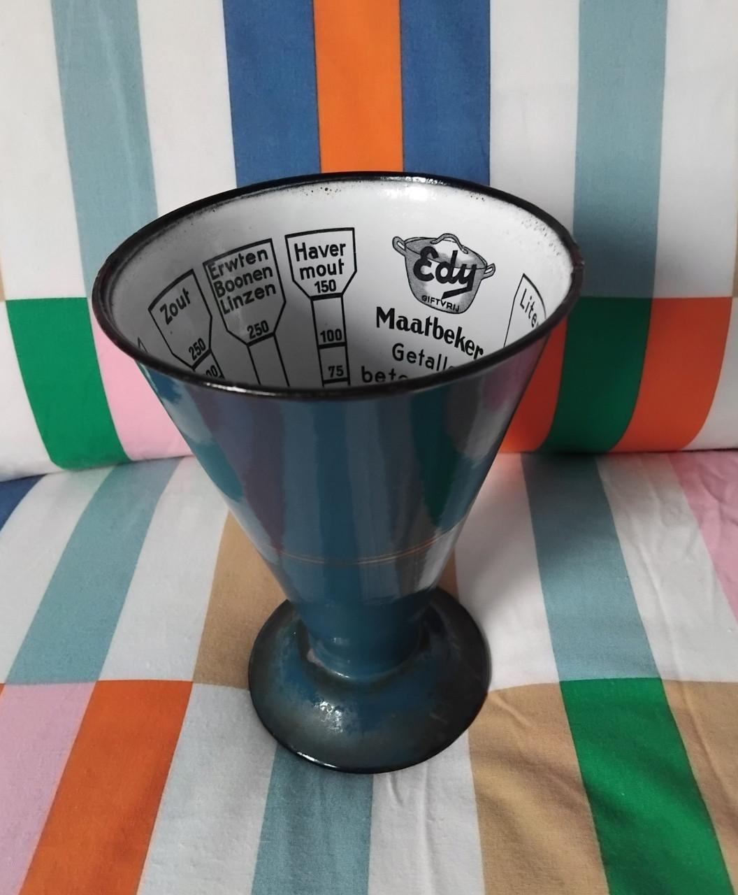 Emaille Vintage Edy Maatbeker Petrolblauw