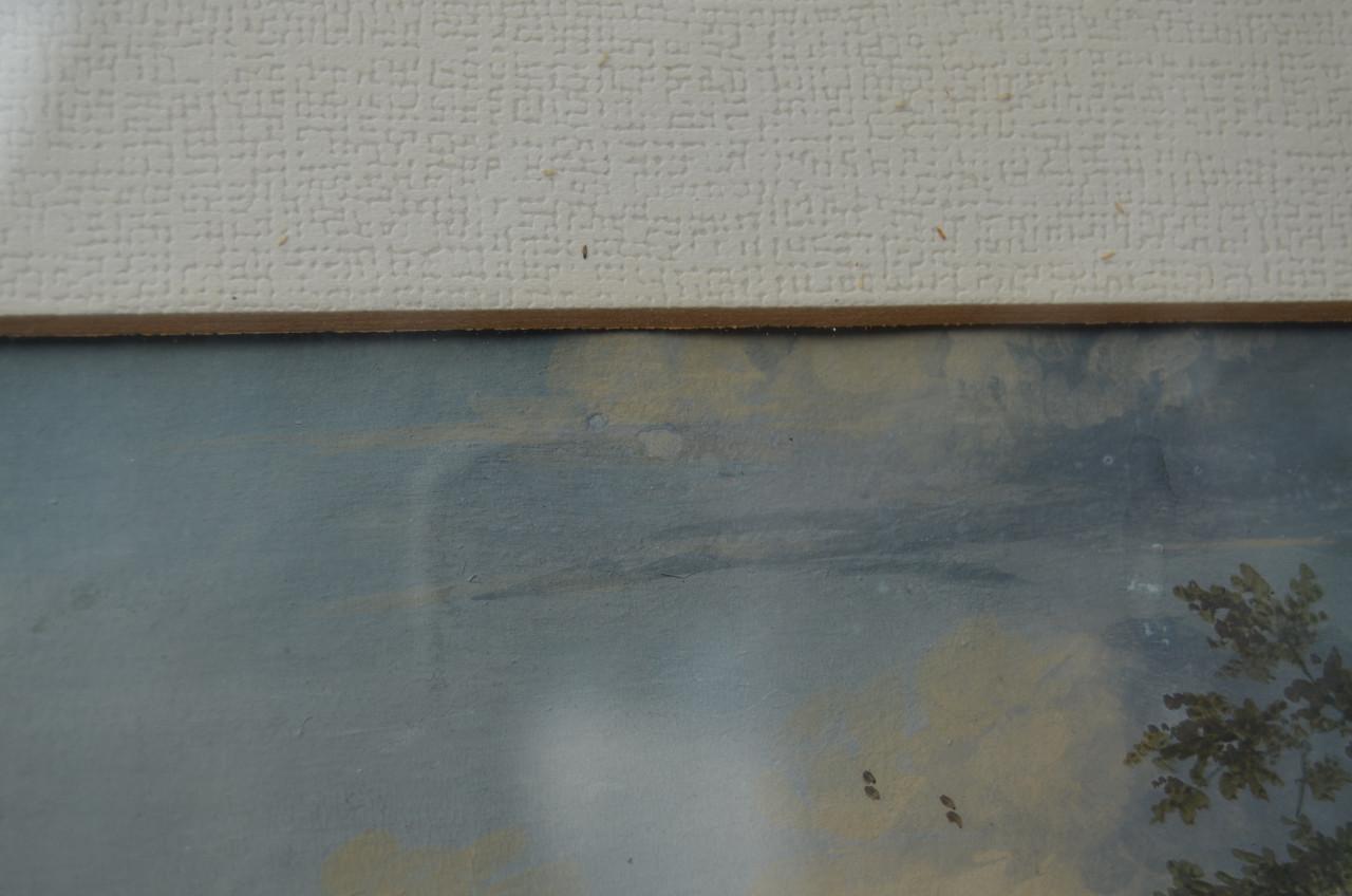 Olie op doek boerderijtje in landschap 19e eeuws.