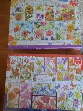 2x puzzel Janneke Brinkman tulpen en zomerbloemen 1000 st elk NIEUW