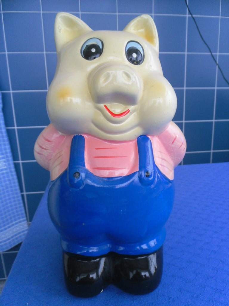 2 STENEN SPAARPOTTEN HAAS 33 CM + VARKEN 25 CM HOOG