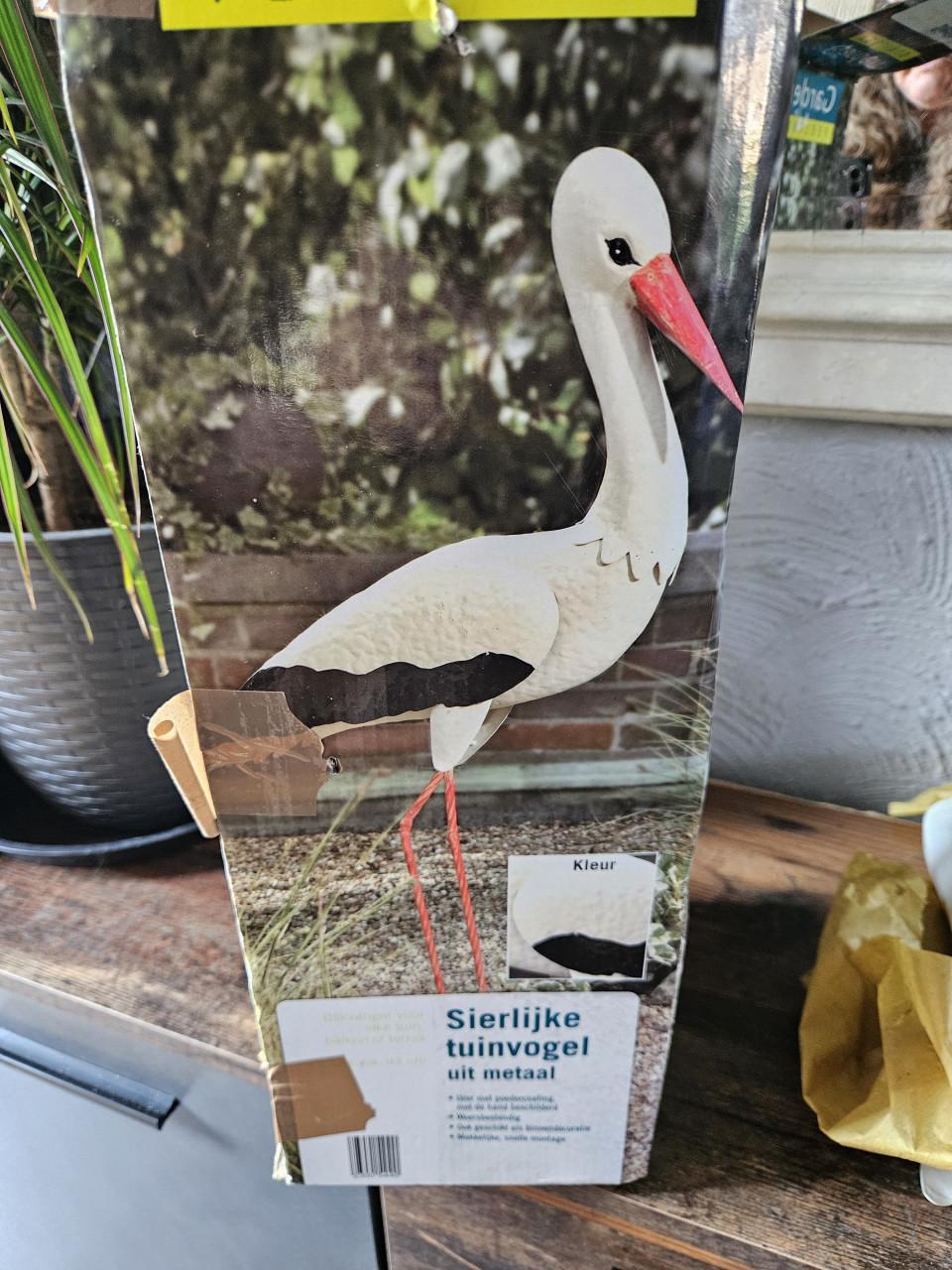 Mooie nieuwe vintage sierlijke ooievaar tuinvogel van metaal