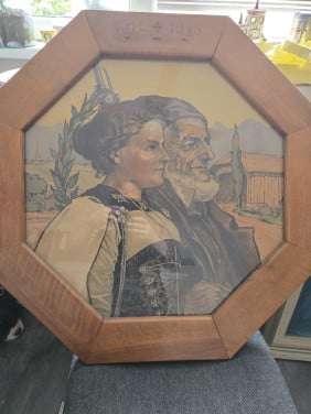 Schilderij 75x75 in houten lijst 1914-1915. Bieden mag