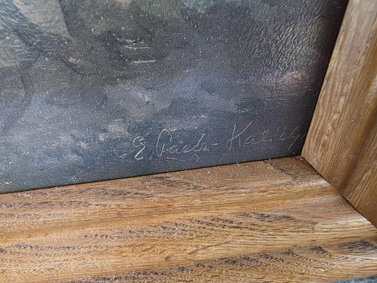 Klassiek schilderij van een houttransport met paarden en mannen 120x50 cm