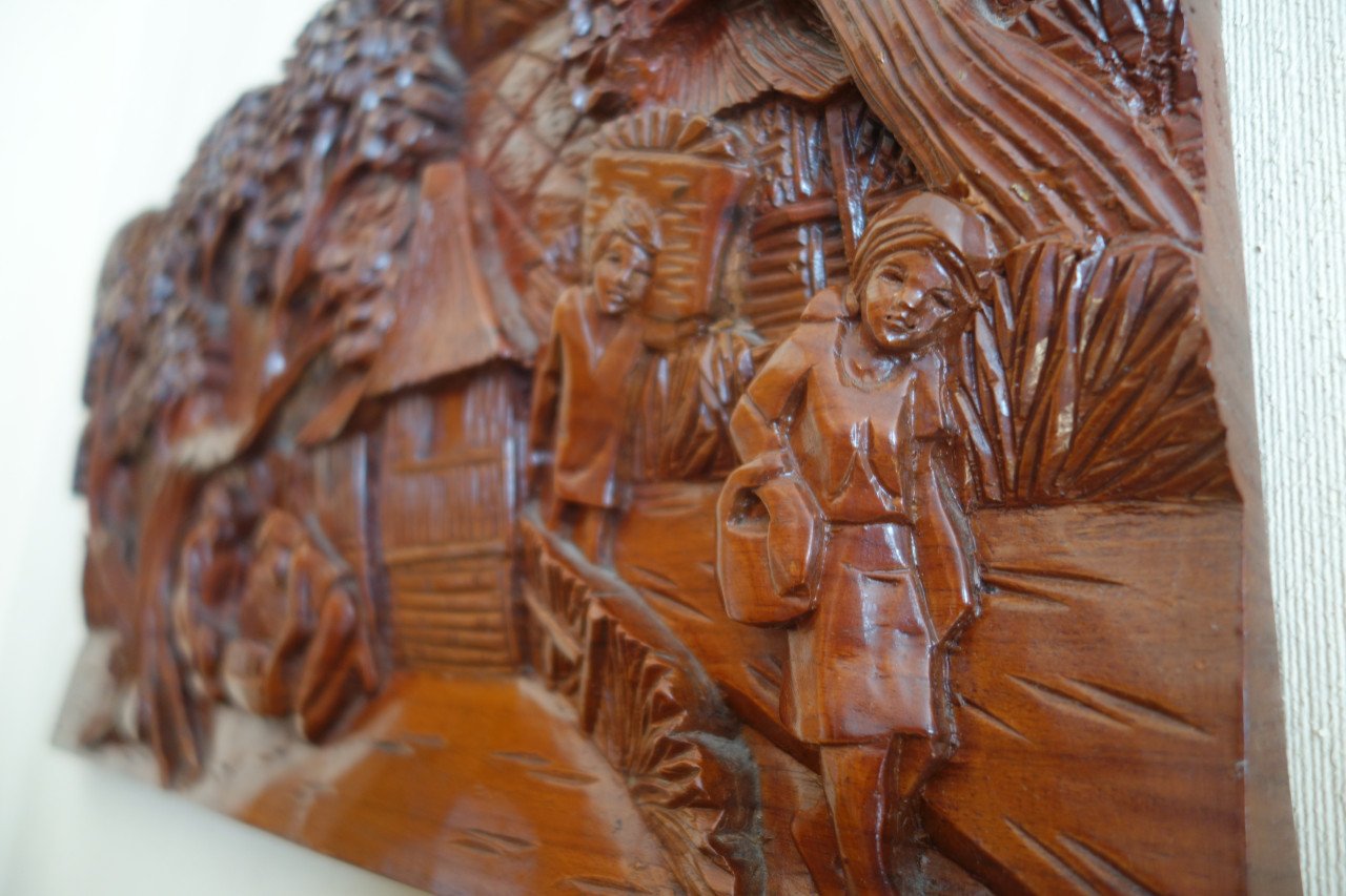 Vintage Indonesisch Balinees handgesneden houten paneel 69 x 32 cm