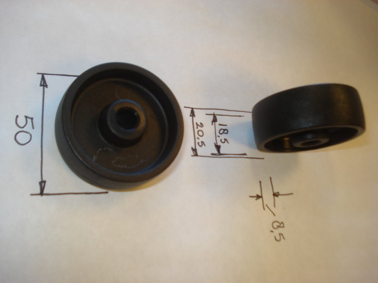 Kunststof wieltjes 50mm diameter. 35 kg draagvermogen