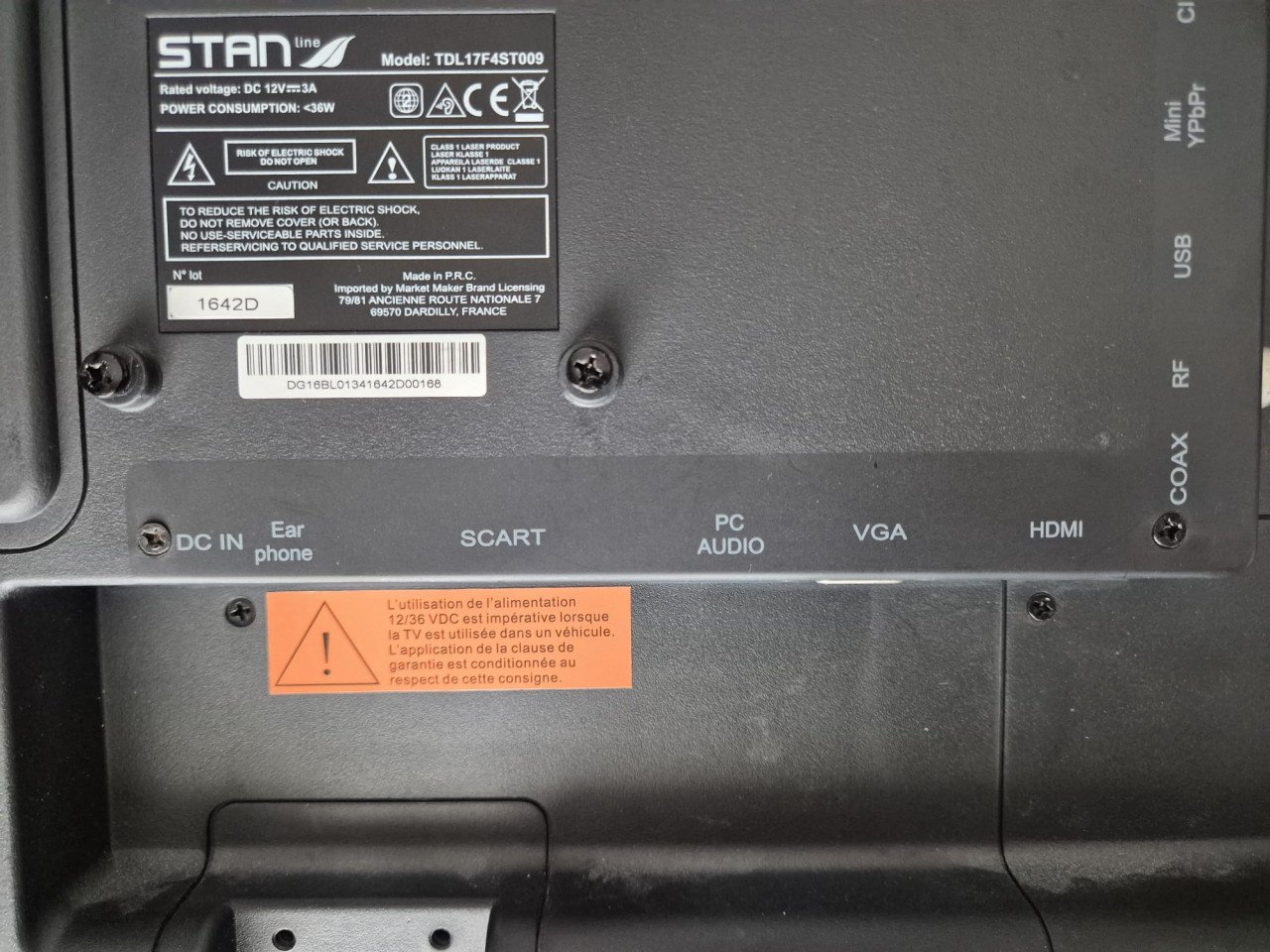 Stanline 15,6'' TV DVD HD DVBT-C T2/S2