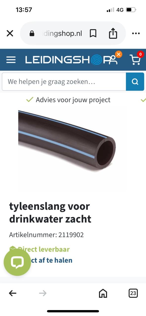 Tyleenslang voor drinkwater 5 meter 25mmm
