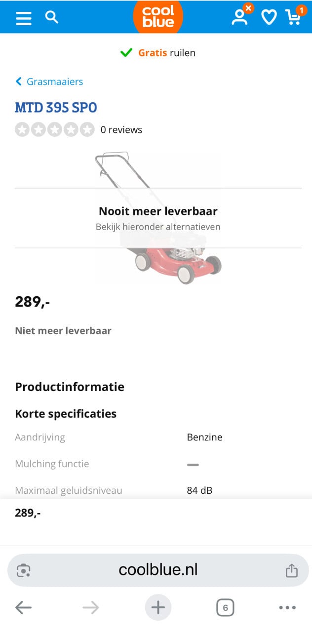 MTD benzine grasmaaimachine SMART 395 SPO 1600 W grasmaaier nieuwprijs €289