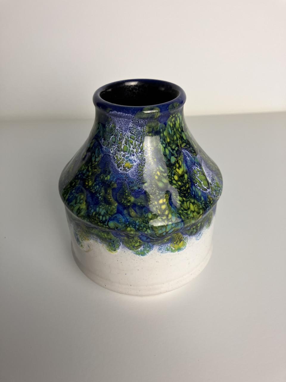 West Germany vaas 18/12 vintage – keramiek – wit/blauw/groen – 12 cm