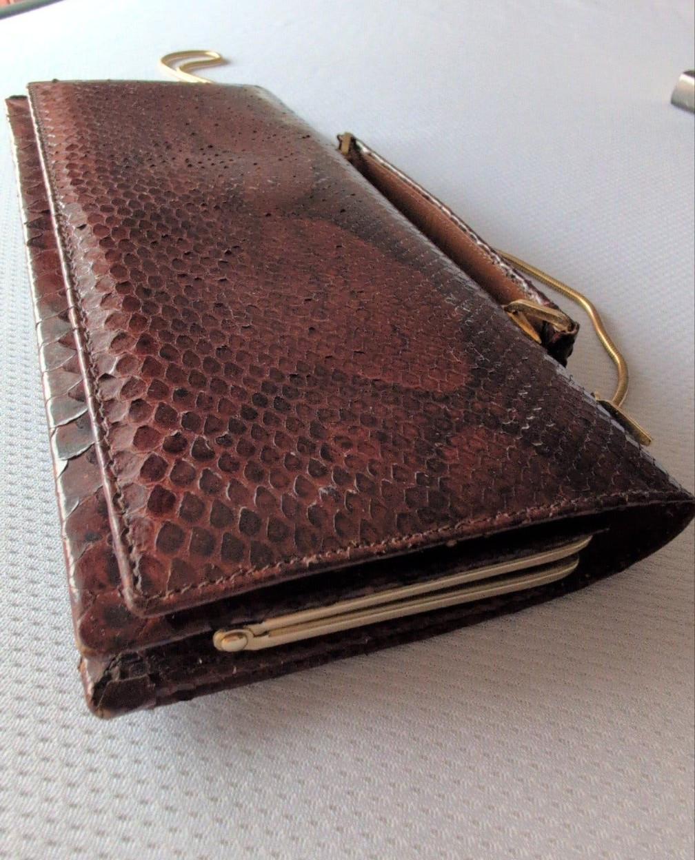 Vintage slangenlederen tasje, bruin
