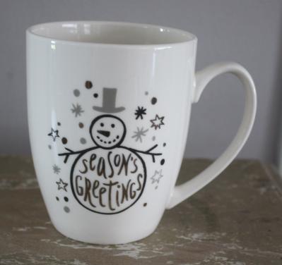 Kerst mok met sneeuwpop en tekst