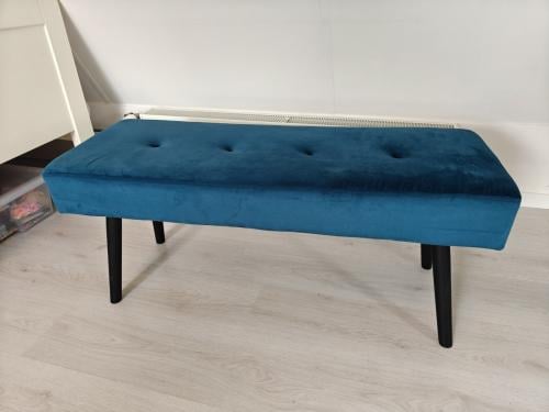 Bankje / schoenenbank / eettafelbank - 100cm blauw fluweel
