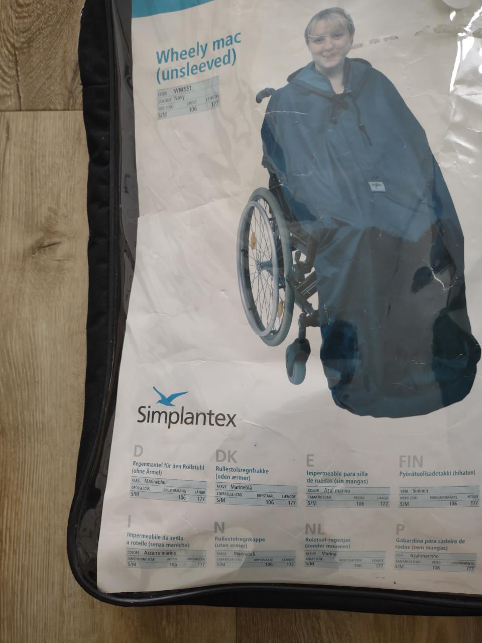 Mooie blauwe regenjas rolstoel, cape, jas waterdicht, S/M.