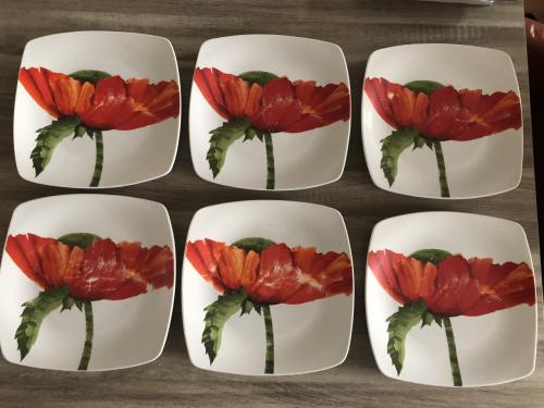 6 vierkante borden met klaproos