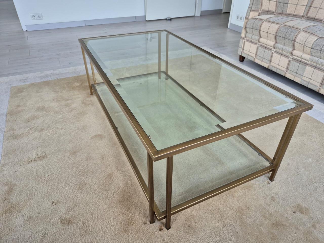 Tafel rechthoek glas met messing