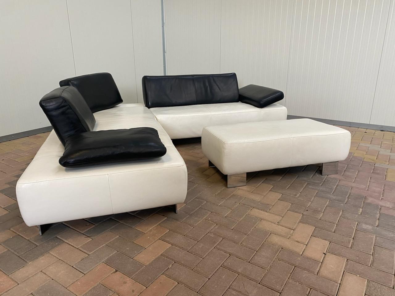 GRATIS LEVERING HEEL NL Montel Wit Echt Leer Hoekbank + Hocker