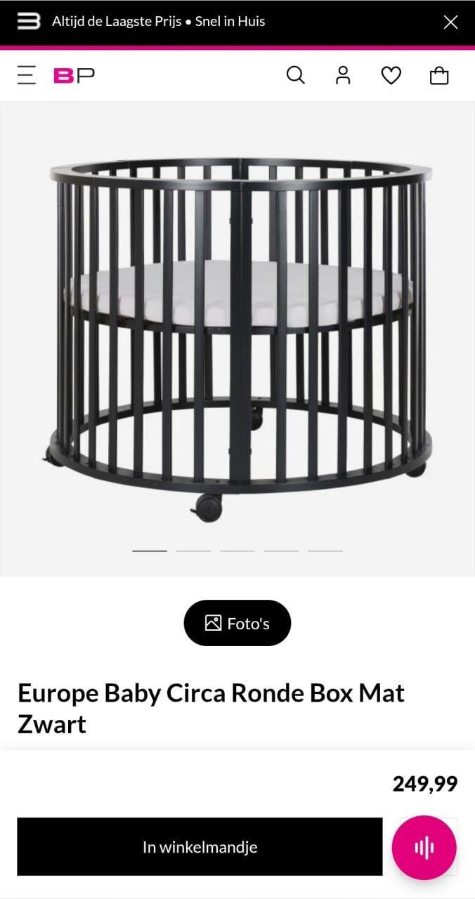 Ronde zwarte baby box met deksel en Boxmatras.