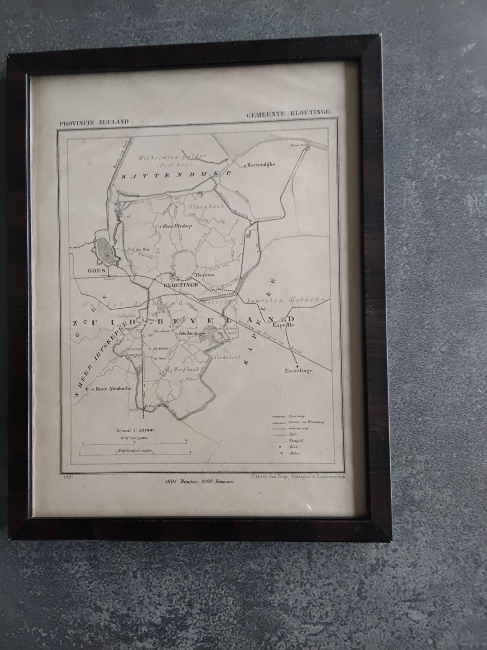 Antiek ingelijst kaartje Kloetinge jr 1867