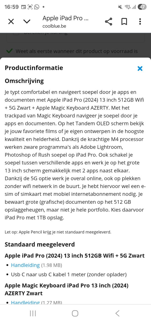 Nieuwe Apple Ipad Pro 2024 13 inch 512gb wifi 5g zwart