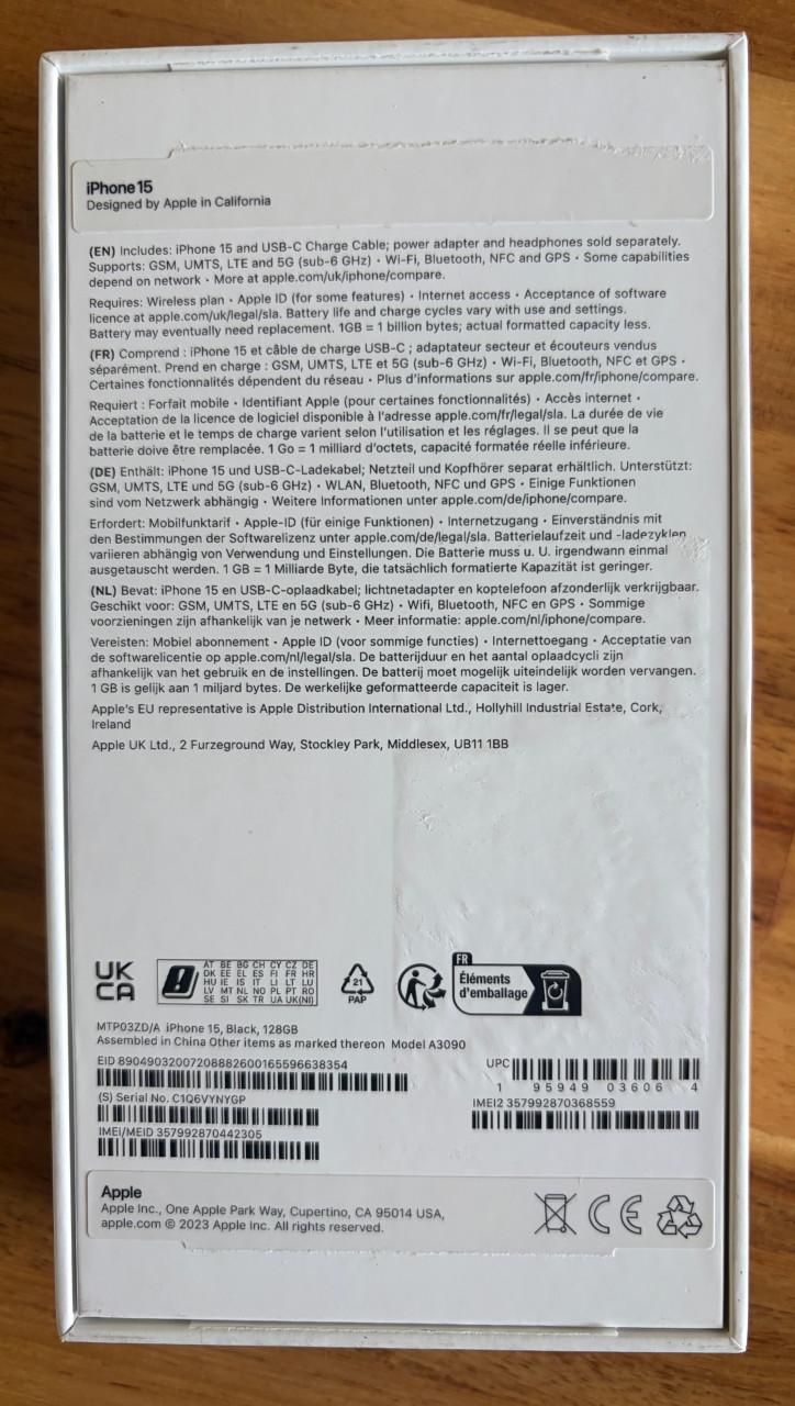 IPhone 15 Zwart 128GB