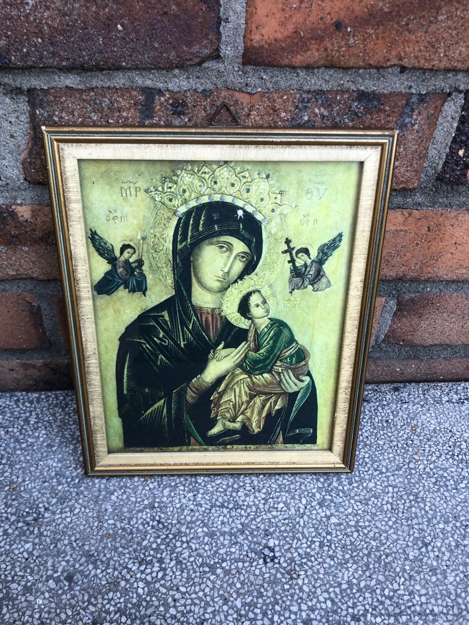 Mooie religieuze prent ingelijst achter glas afm 20 x 16 cm.