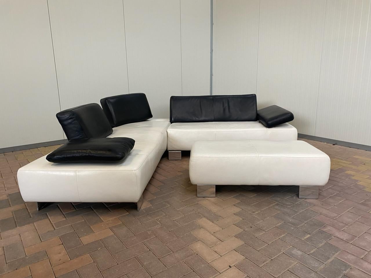 Montèl Witte Leren Hoekbank met Hocker–Luxe Echt Leer–Gratis Levering
