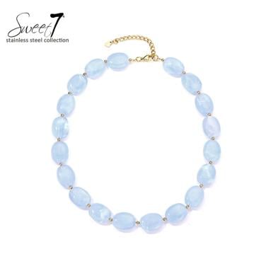 Halsketting met pastelblauwe kralen en verstelbare ketting