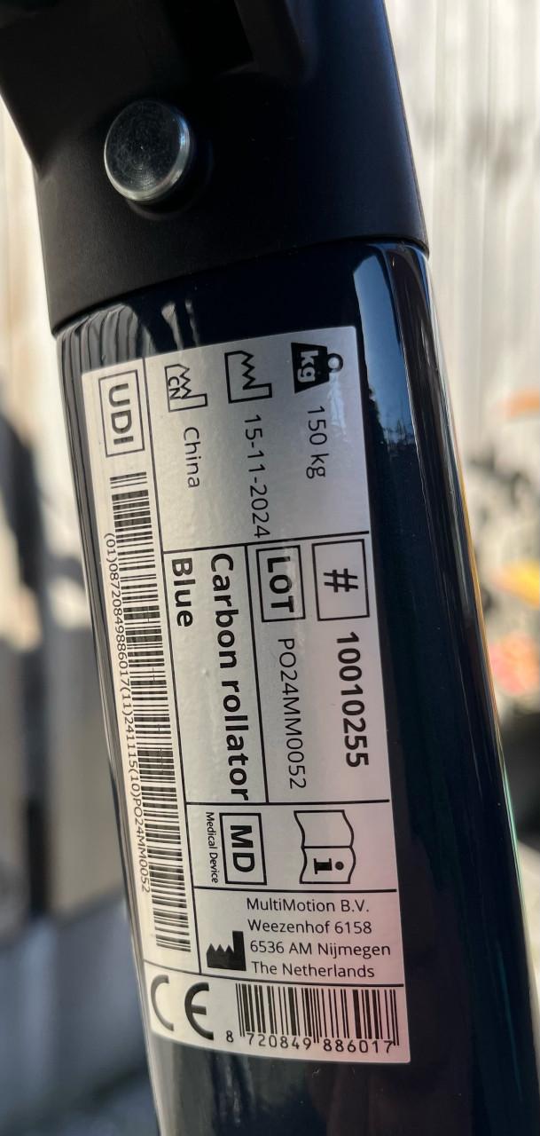 Rollator blauw carbon lichtgewicht