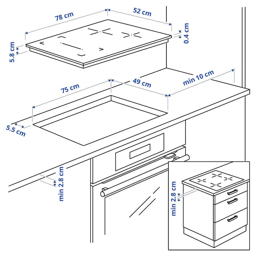 Rogestad inductie kookplaat inbouw 78 cm, met bridgefunctie