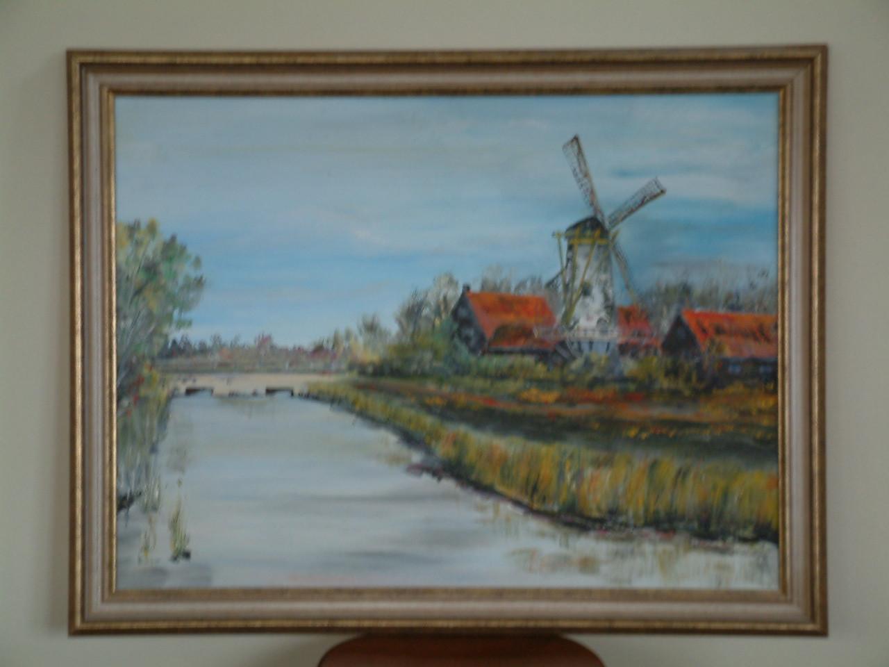 Molen met watergang Noord Beveland  60 x  80 cm